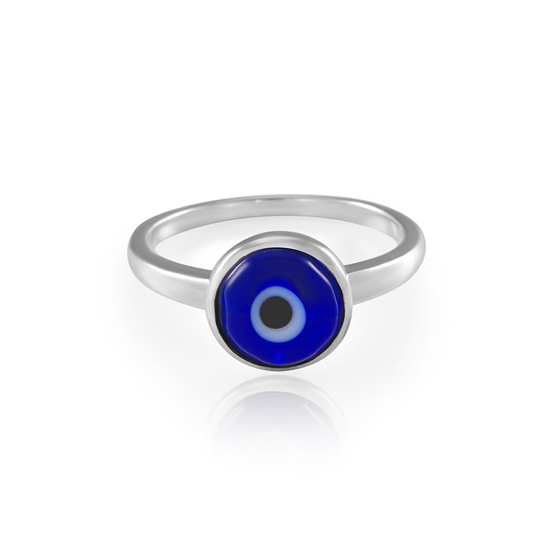 Sac Silver Evil Eye Ring - Gold Plated 925 Sterling Silver With Blue CZ - Sizes 3-10