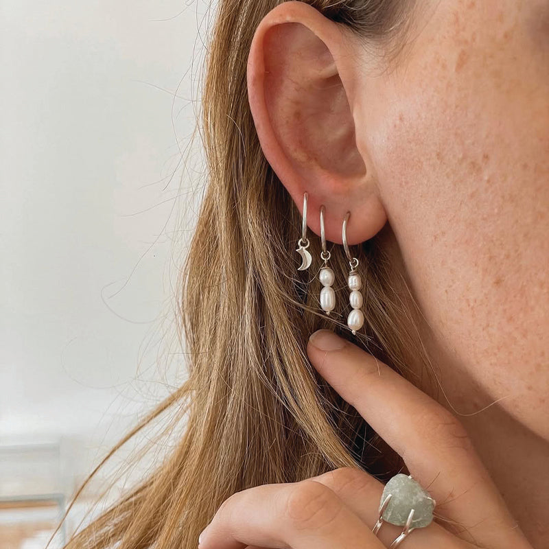 TRIPLE DROP PEARL HOOPS