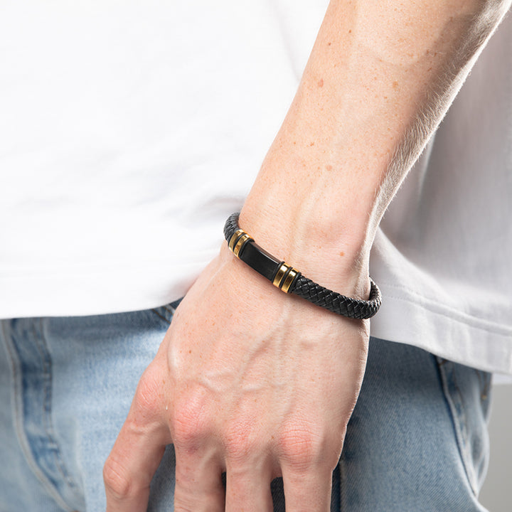 BLACK AND GOLD LEATHER BRACELET
