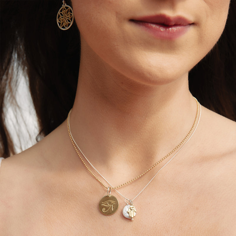 HAMSA AND PEARL AMULET NECKLACE