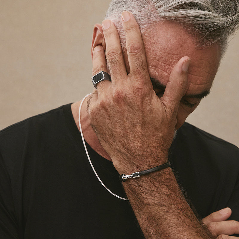 KINSHIP MENS BLACK LEATHER BRACELET