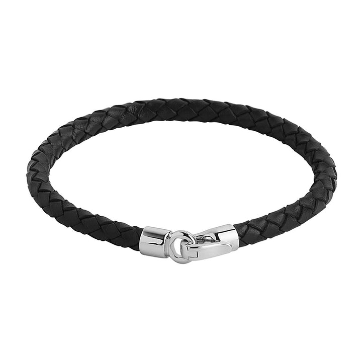 THE MARINER MENS PLAITED BLACK LEATHER BRACELET
