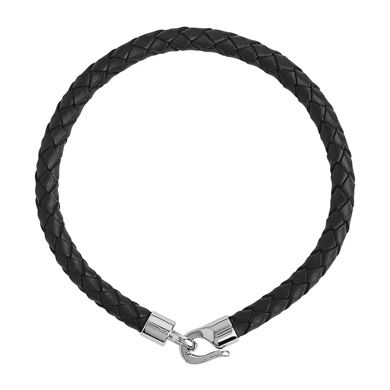 THE MARINER MENS PLAITED BLACK LEATHER BRACELET