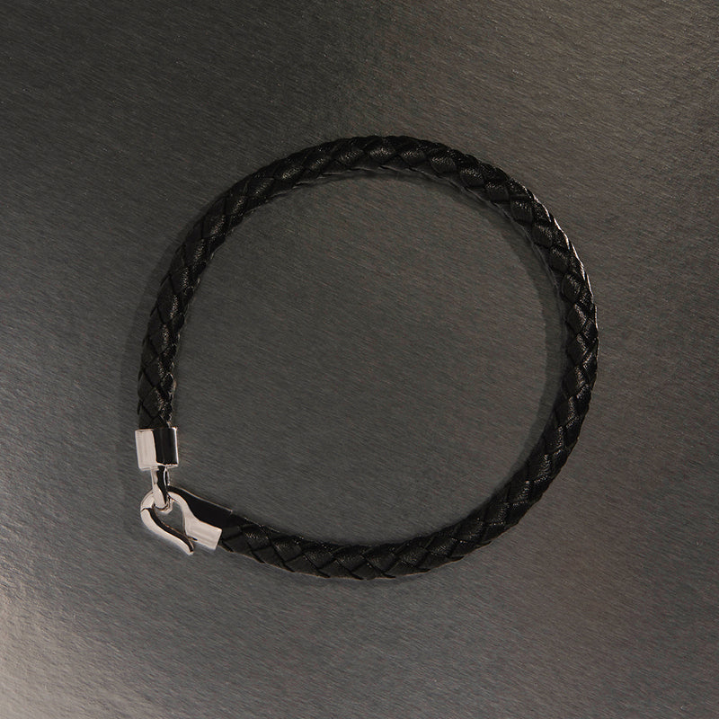 THE MARINER MENS PLAITED BLACK LEATHER BRACELET