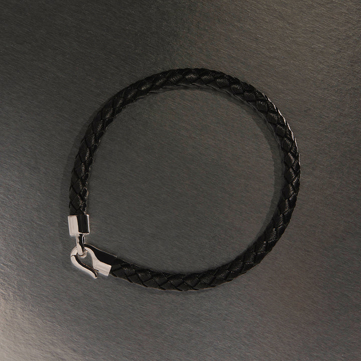 THE MARINER MENS PLAITED BLACK LEATHER BRACELET