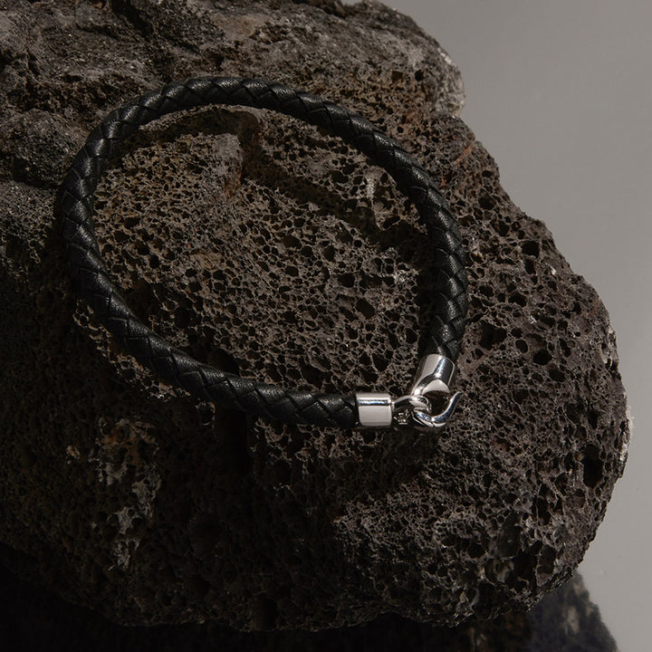 THE MARINER MENS PLAITED BLACK LEATHER BRACELET