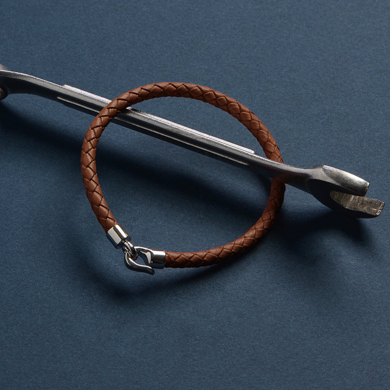 THE MARINER MENS PLAITED TAN LEATHER BRACELET