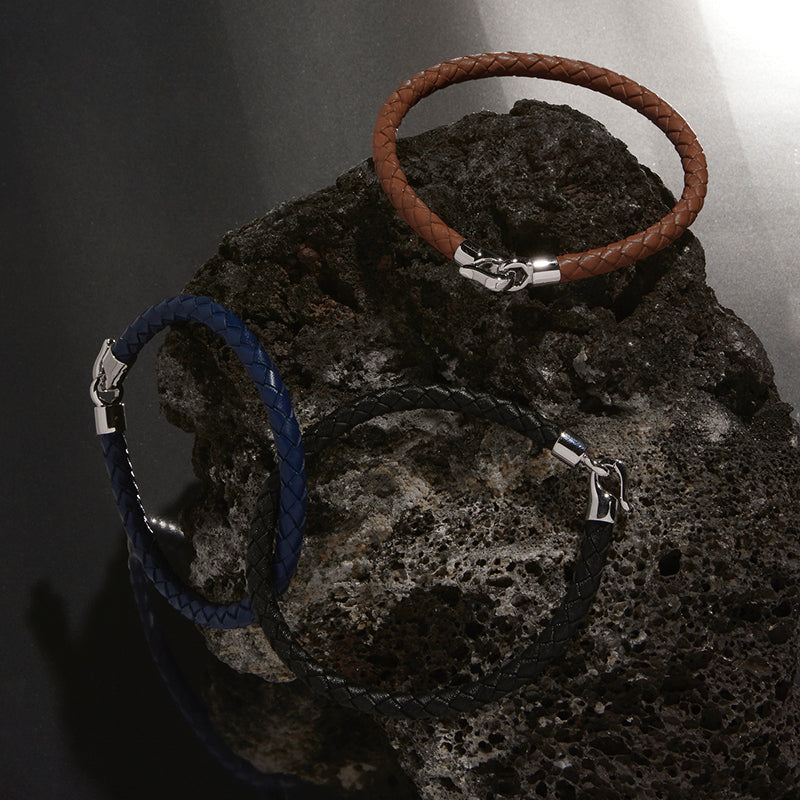 THE MARINER MENS PLAITED TAN LEATHER BRACELET