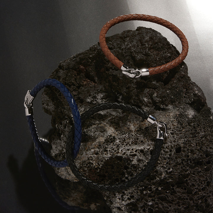 THE MARINER MENS PLAITED TAN LEATHER BRACELET