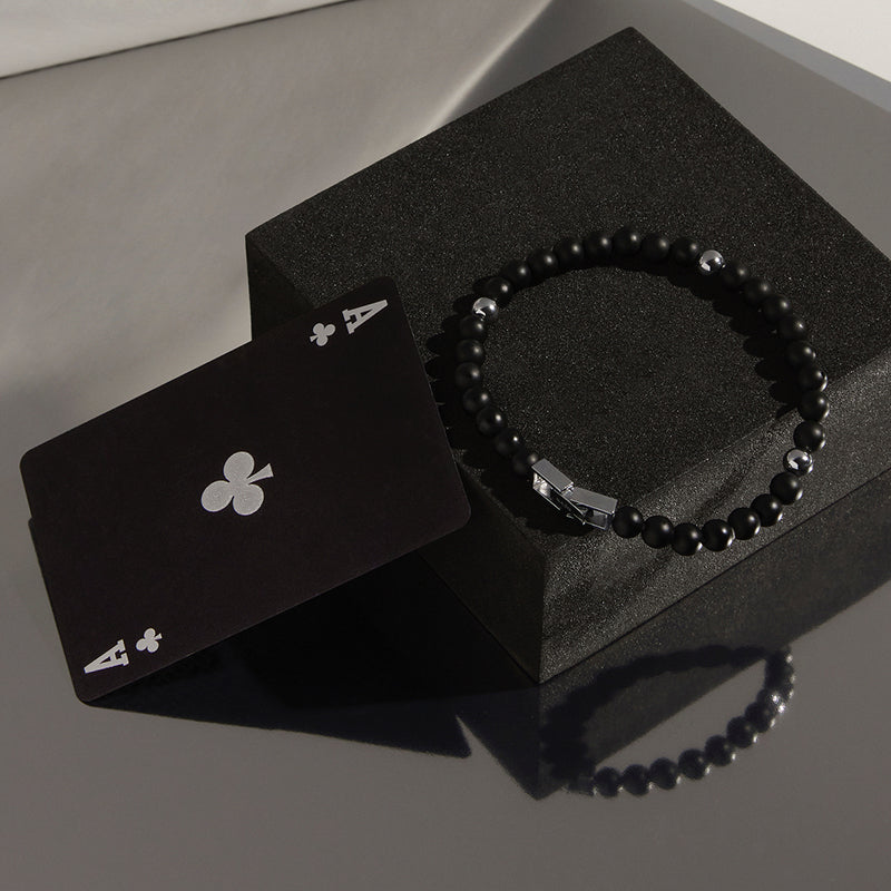 ATLAS MENS 6MM BEADED BLACK ONYX BRACELET