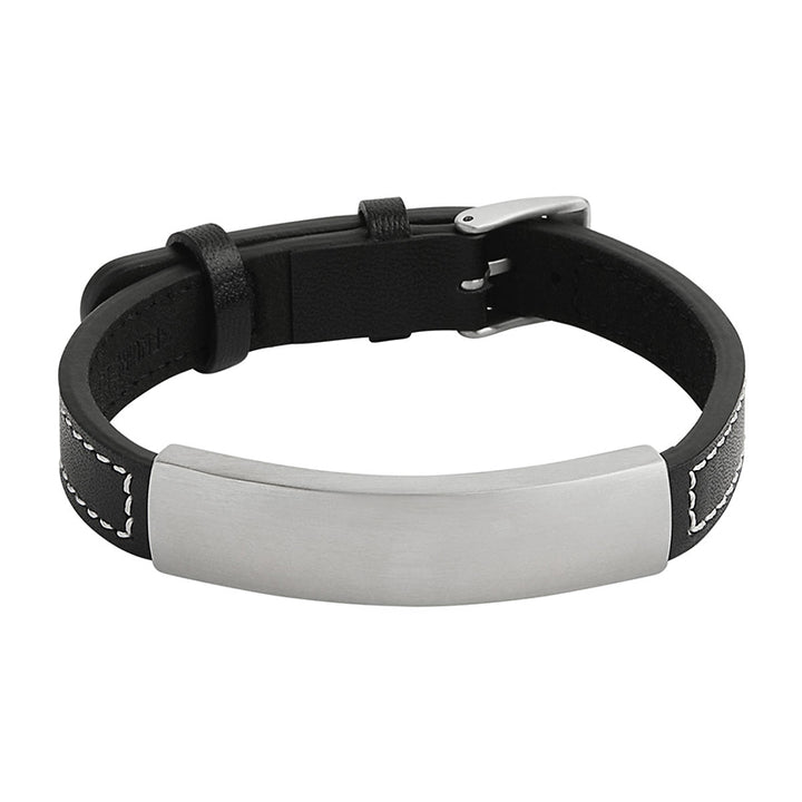 MEMENTO MENS LEATHER BUCKLE IDENTITY BRACELET