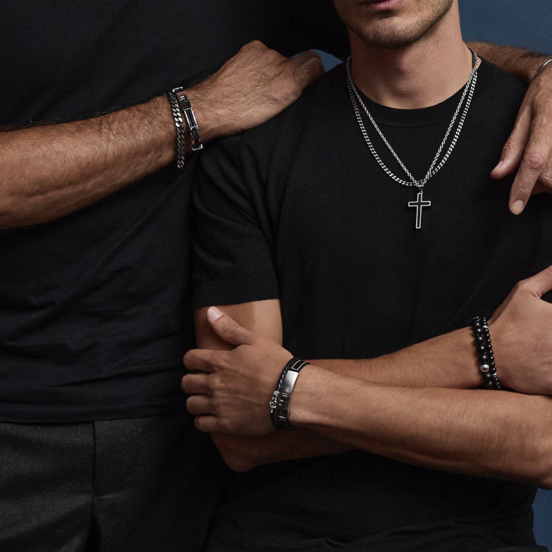 MEMENTO MENS LEATHER BUCKLE IDENTITY BRACELET
