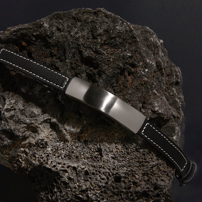 MEMENTO MENS LEATHER BUCKLE IDENTITY BRACELET