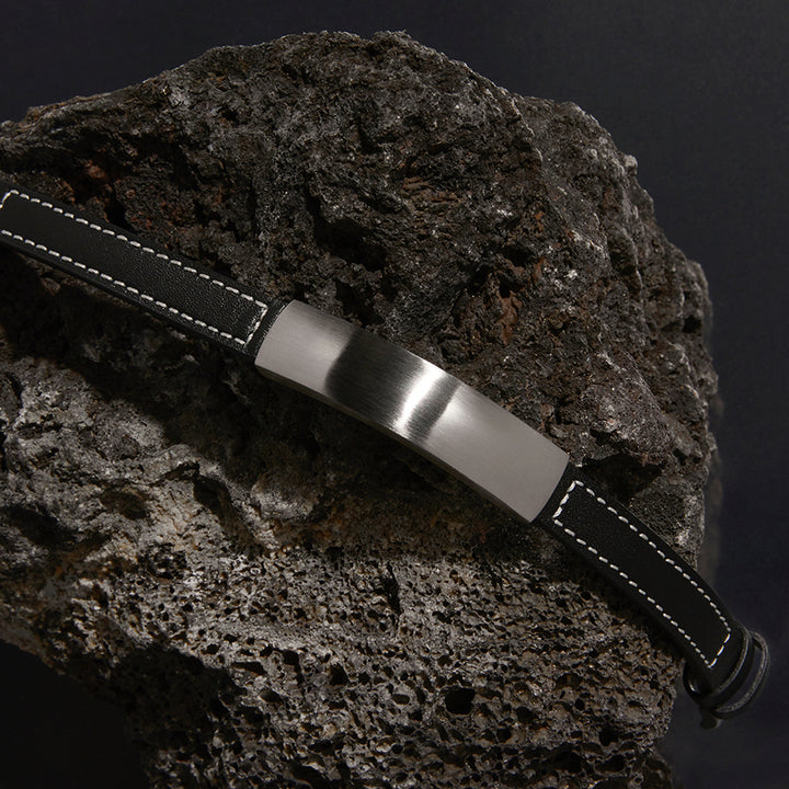 MEMENTO MENS LEATHER BUCKLE IDENTITY BRACELET