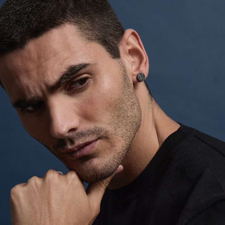 TORQUE MENS REVERSIBLE CARBON FIBRE AND STEEL EARRING