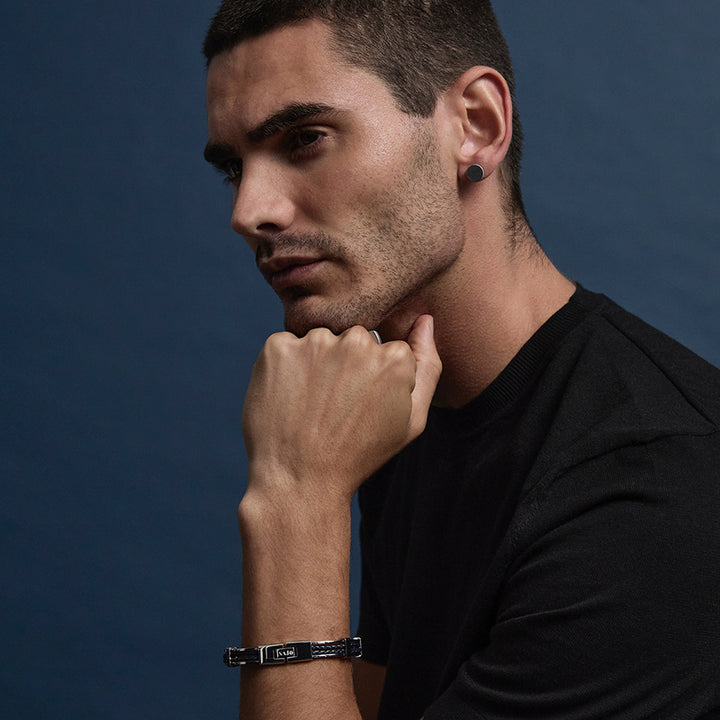 TORQUE MENS REVERSIBLE CARBON FIBRE AND STEEL EARRING