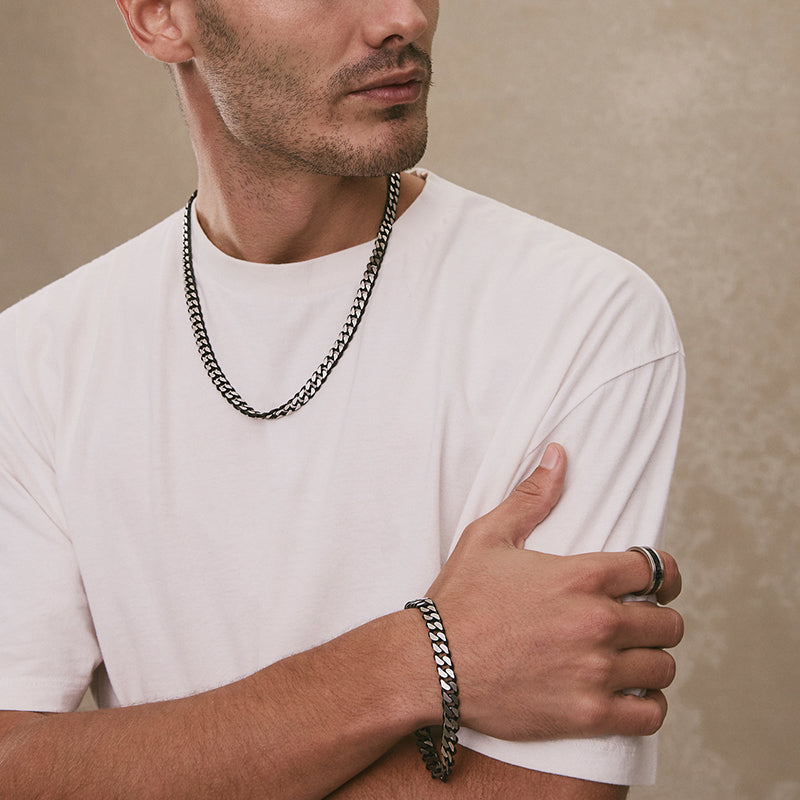 NERO MENS STEEL CURB CHAIN NECKLACE (BOLD)