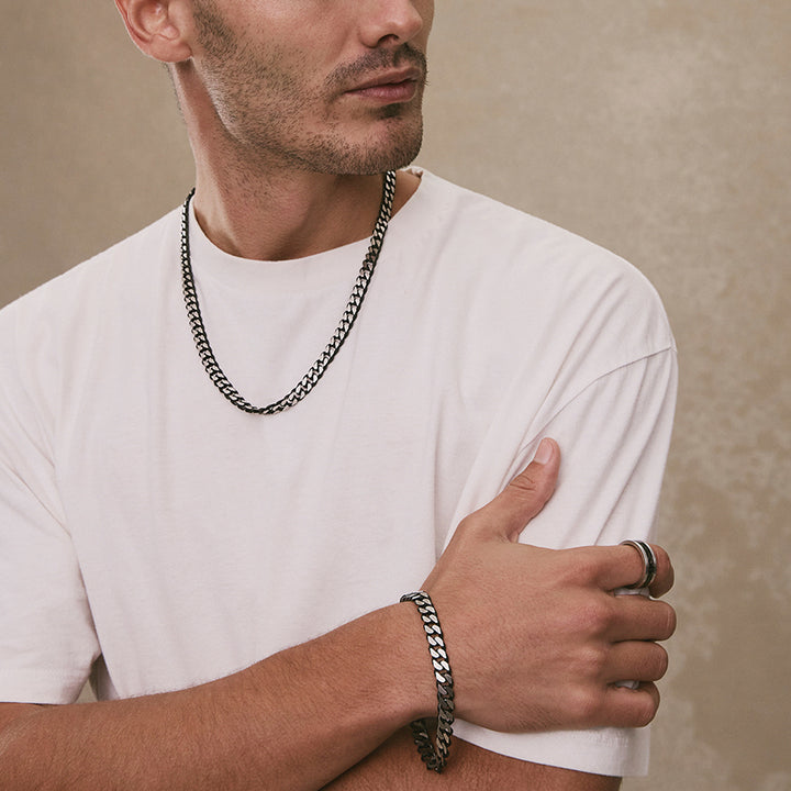 NERO MENS STEEL CURB CHAIN NECKLACE (BOLD)