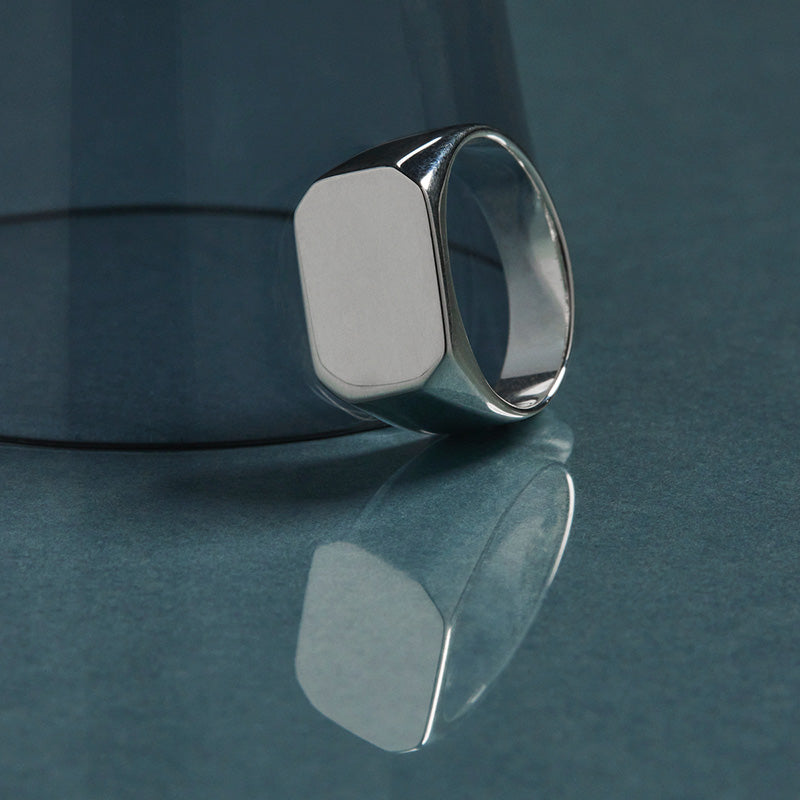 MOTO MENS SILVER RECTANGULAR SIGNET RING