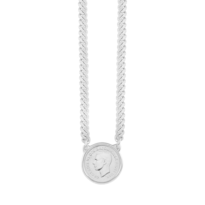 HEAVY CURB NECKLACE WITH SIXPENCE