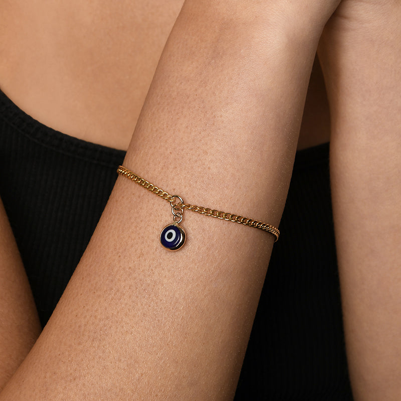 EVIL EYE FINE CURB BRACELET