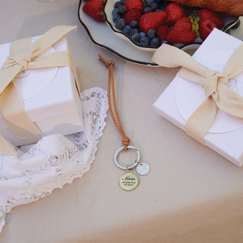 NATURAL PLAITED LEATHER KEYRING