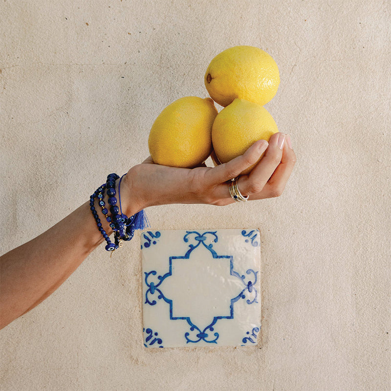 MATI EVIL EYE GLASS & BRASS BEAD BRACELET