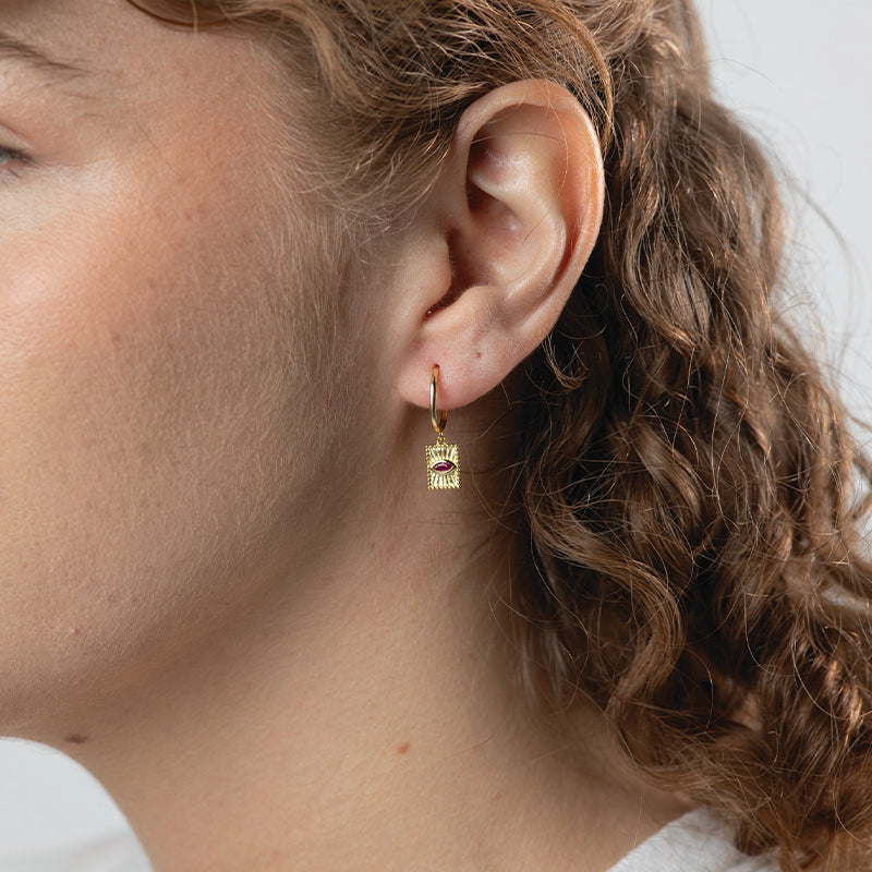 RUBY EVIL EYE HOOPS