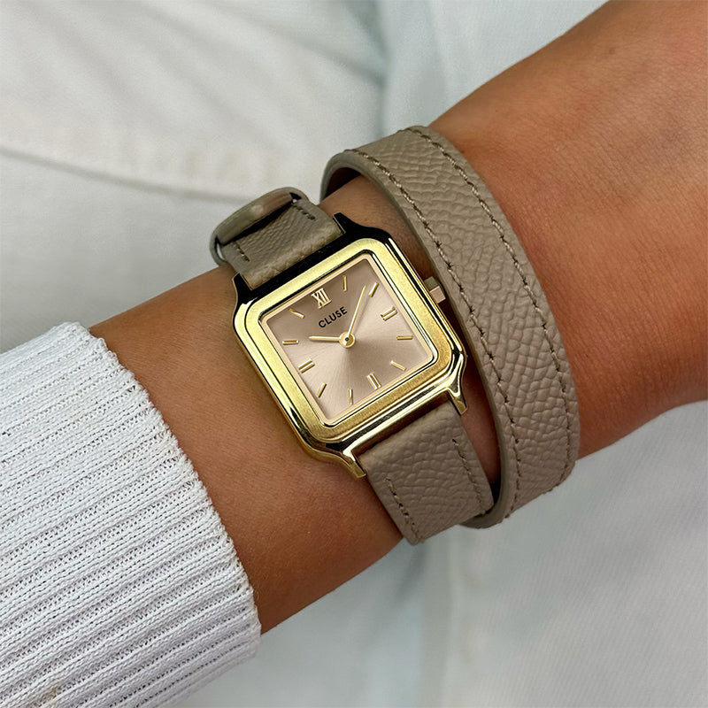 GRACIEUSE PETITE DOUBLE LEATHER STRAP GOLD WATCH
