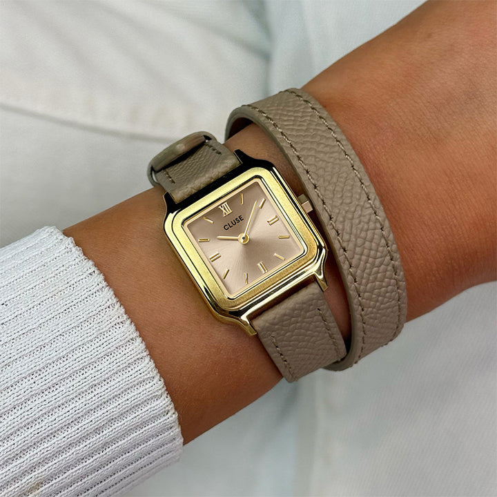GRACIEUSE PETITE DOUBLE LEATHER STRAP GOLD WATCH