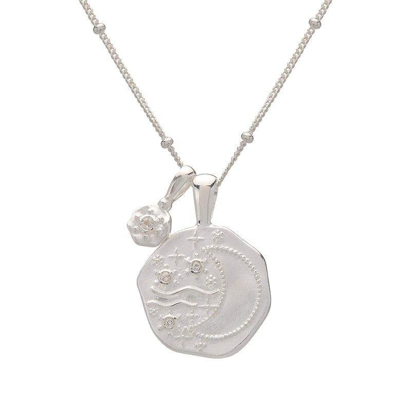 Sterling Silver Etched Moon & Stars Charm - A1631 Sterling Silver Etched Moon & Stars Charm - A1631