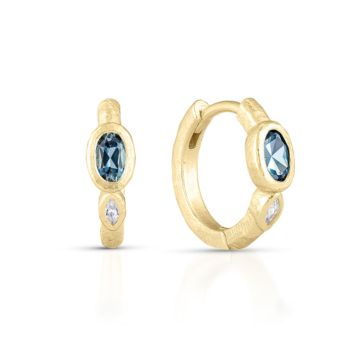 LONDON BLUE TOPAZ TEXTURED GOLD HUGGIES