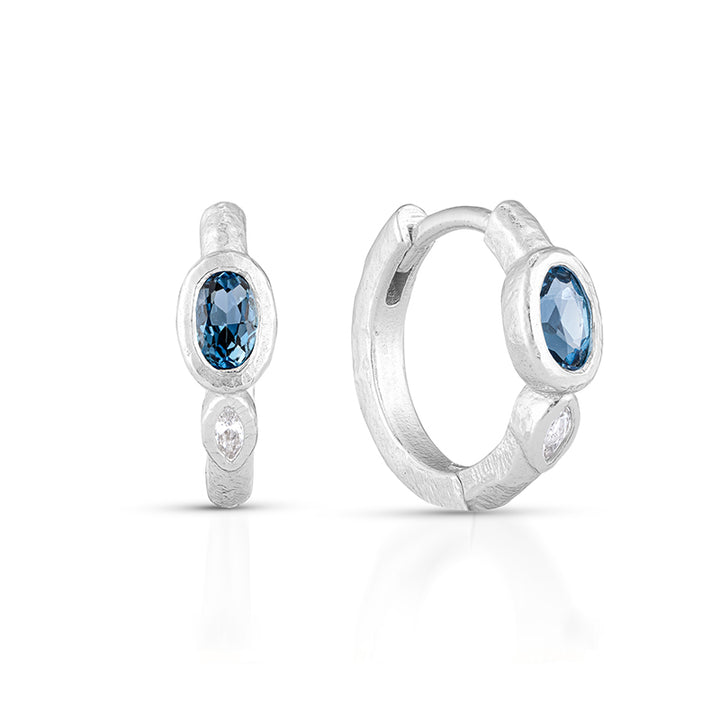 LONDON BLUE TOPAZ TEXTURED SILVER HUGGIES