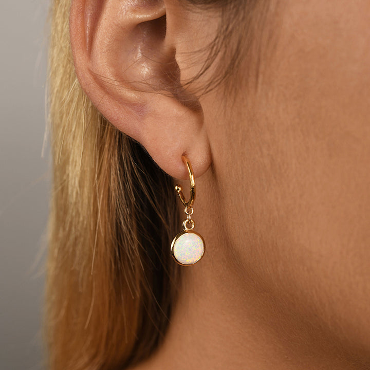 HOOP EARRINGS WITH ROUND CZELLINE OPAL