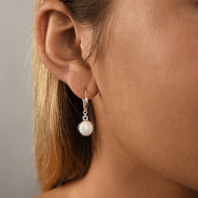 HOOP EARRINGS WITH ROUND CZELLINE OPAL