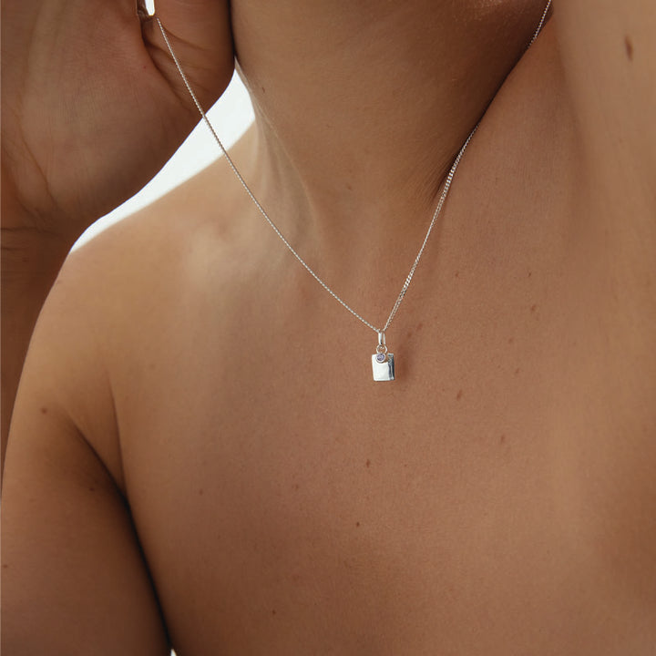 APRIL ENGRAVABLE WHITE TOPAZ BIRTHSTONE NECKLACE