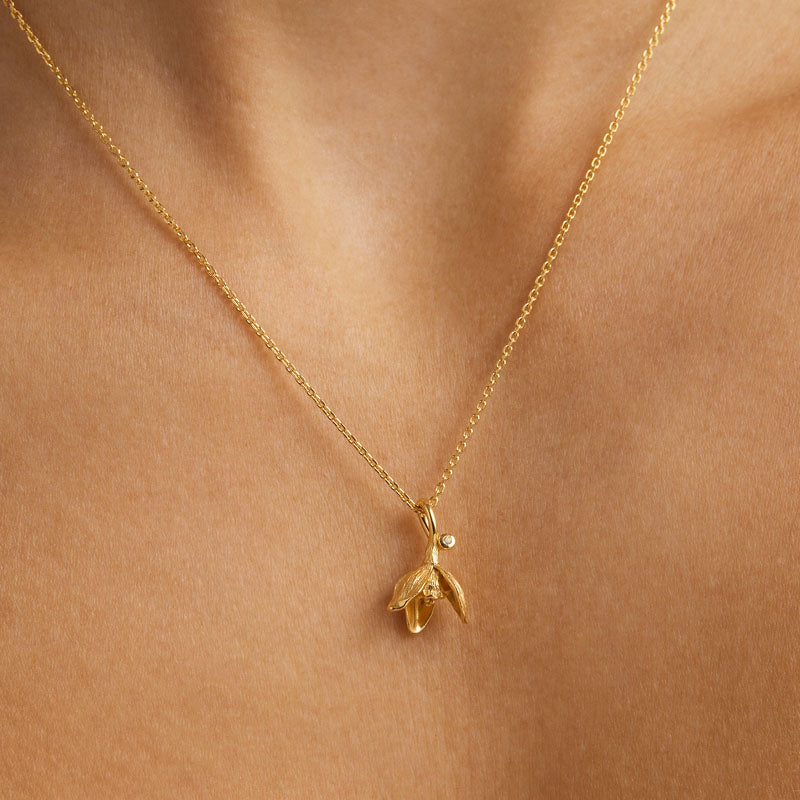 SNOWDROP JANUARY BIRTH FLOWER NECKLACE