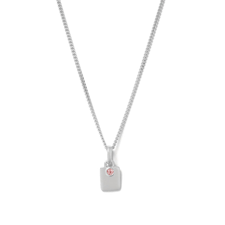 OCTOBER ENGRAVABLE PINK TOURMALINE BIRTHSTONE NECKLACE