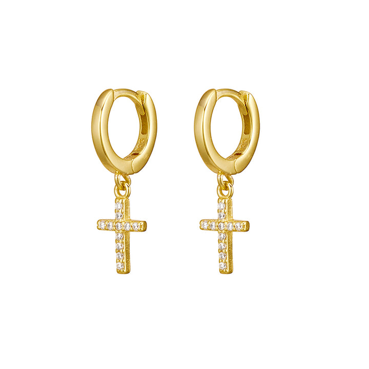HUGGIE EARRINGS WITH CROSS
