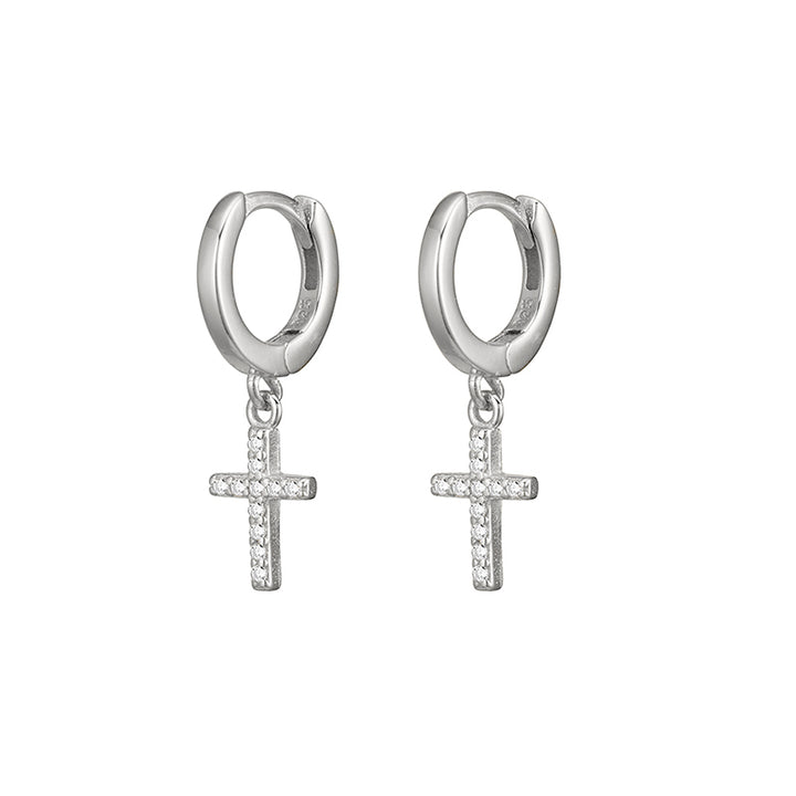 HUGGIE EARRINGS WITH CROSS