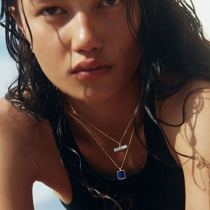 BLUE LACE AGATE T-BAR NECKLACE