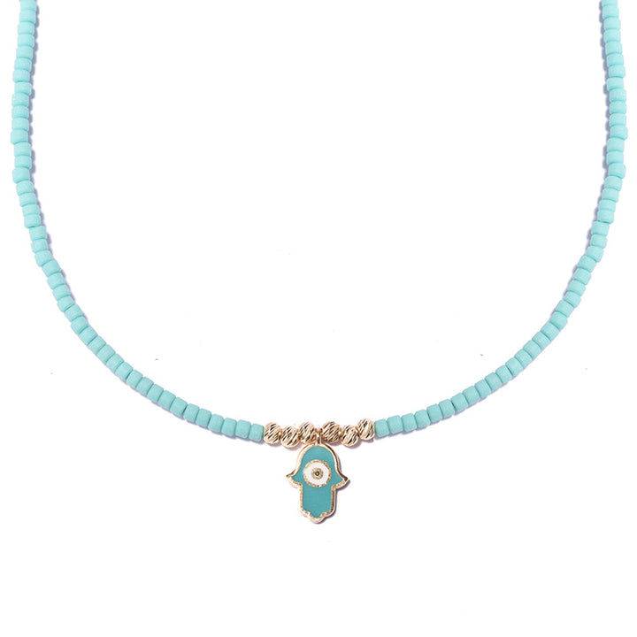 BEADED HAMSA HAND NECKLACE