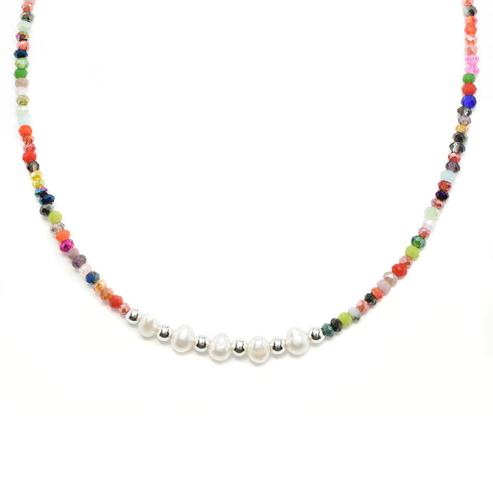 MULTI COLOURED AND FIVE PEARL BEAD NECKLACE