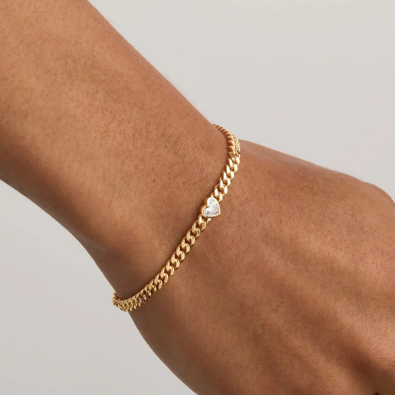 Radiant Heart Engravable Curb Bracelet