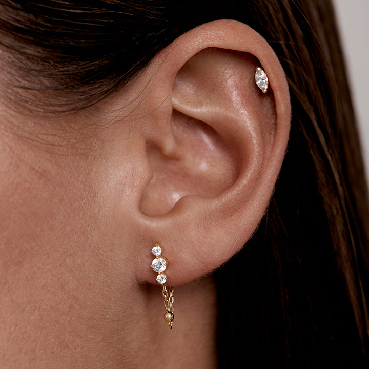 CRYSTAL HUGGIE CHAIN EARRINGS