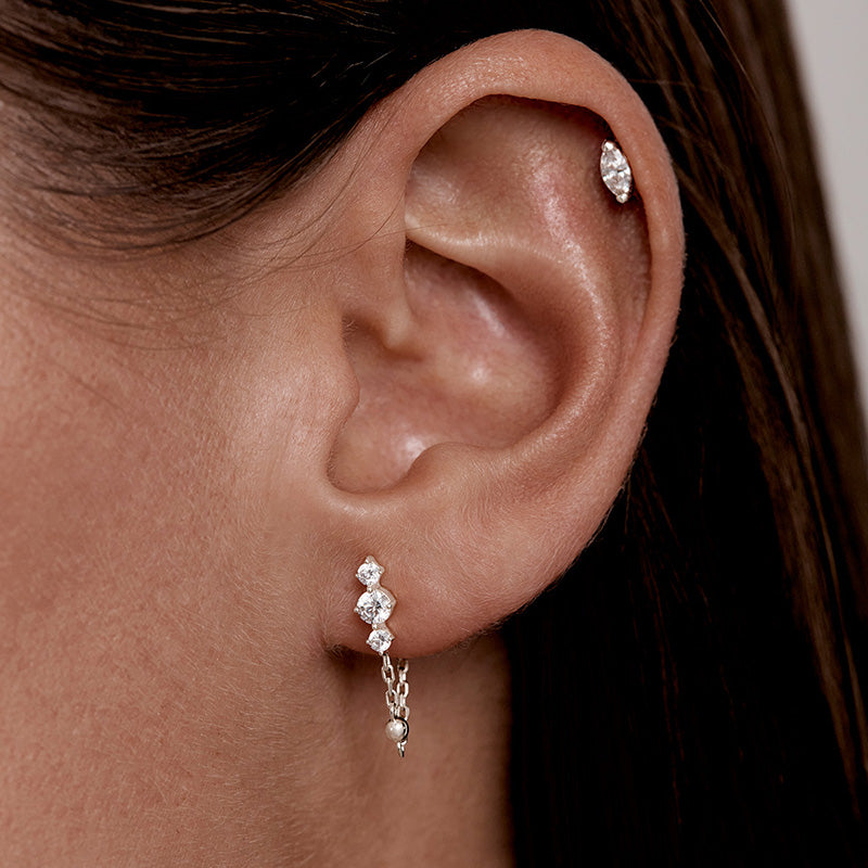 CRYSTAL HUGGIE CHAIN EARRINGS