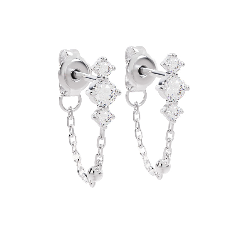 CRYSTAL HUGGIE CHAIN EARRINGS
