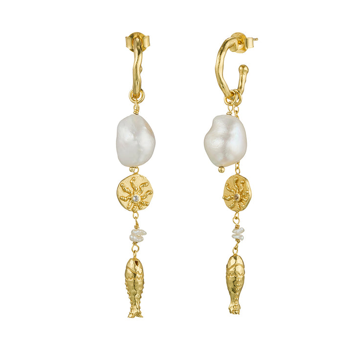 OF THE SEA FISH AND PEARL LONG EARRINGS