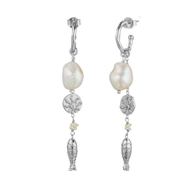 OF THE SEA FISH AND PEARL LONG EARRINGS