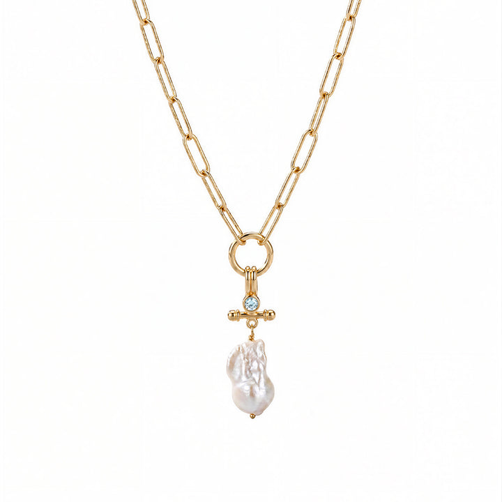 OF THE SEA PEARL AND AQUAMARINE T-BAR NECKLACE